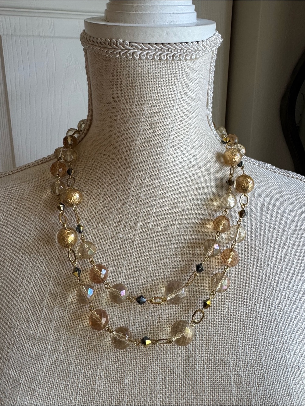 Vintage Gold-Tone Multi-Strand Faceted Bead Necklace